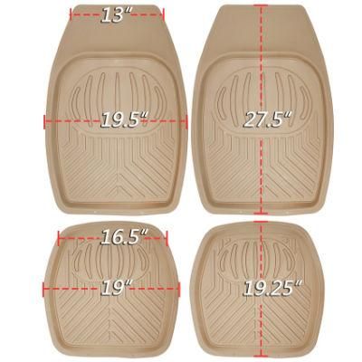 4PCS Heavy-Duty All-Weather PVC Rubber Car Floor Mats in Beige Color