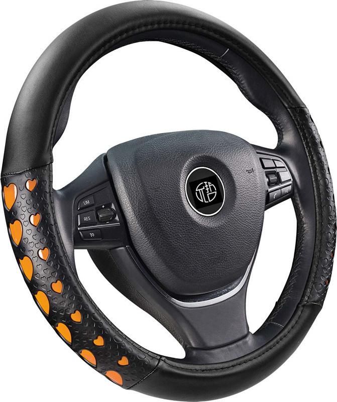 European Rubber Love Shape PU Leather Universal Car Steering Wheel Wrap