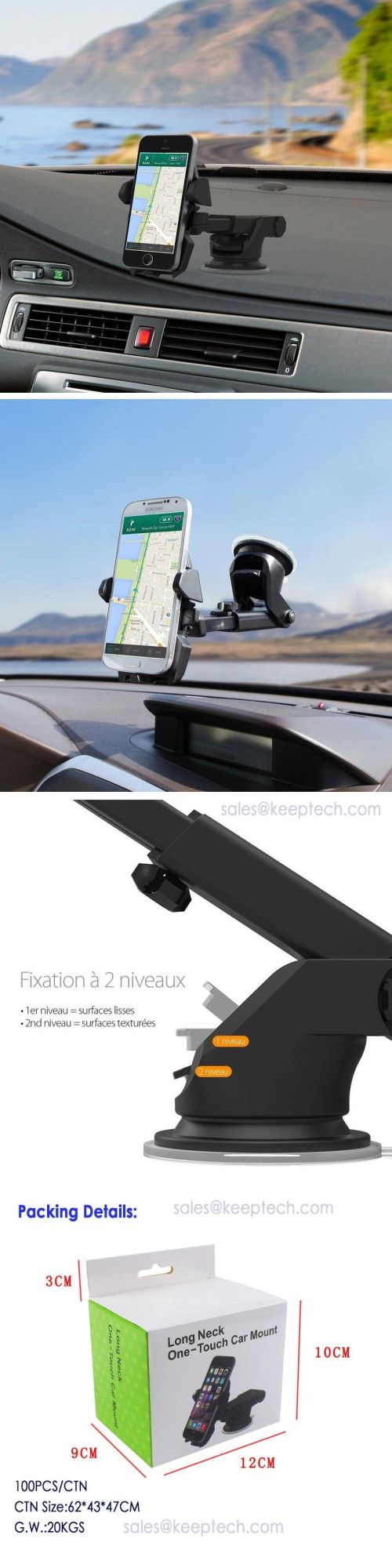 Universal Long Neck 360 Rotation Car Windshield Mount Auto Lock Phone Holder