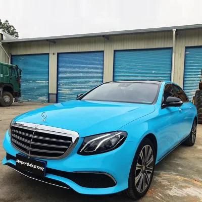 Tsautop 1.52*18m Sky Blue Super Gloss Crystal Car Wraps Vinyl Wrapped Car PVC Sticker Air Bubble Free Blue Film