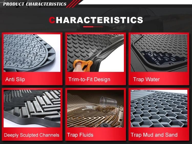 Black Rubber All-Season Trim-to-Fit Floor Mats for Cars, Trucks and Suvs
