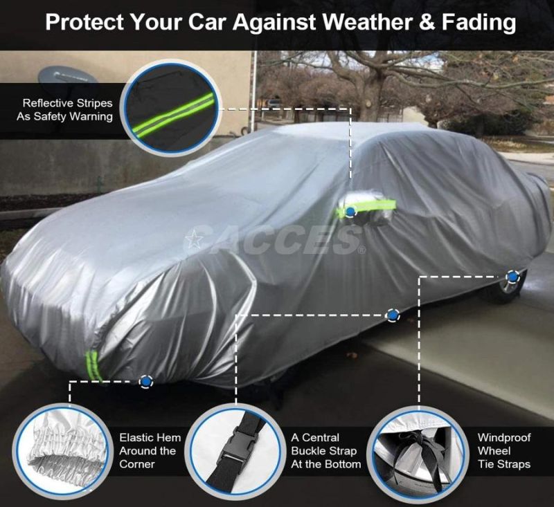 Car Cover Waterproof All Weather UV Protection Outdoor Full Car Cover Universal Fit for Sedan, SUV, MPV 170t/190t/210t Black/Silver Polyester Sx/S/M/L/XL/XXL