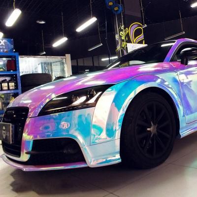 Tsautop 5*59FT 7 Colors Rainbow Laser Chrome White Vinyl Wraps Car Body Vinyl Sticker PVC Car Wrap