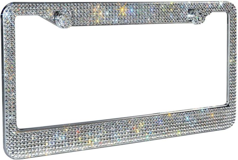 Bling Rhinestone License Plate Cover Frame Black Sparkly Crystal