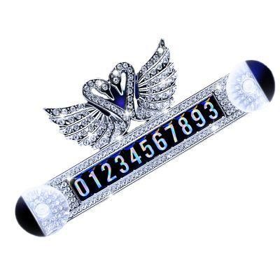 Diamond-Studded Car Temporary Parking Card Creative Cute Double Swans Moving Car Contact Phone Number Plate Personality Female