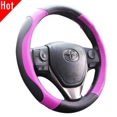 Novelty Cool Design 38cm PU Leather Black Purple Color Steering Wheel Cover