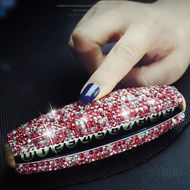 Crystal Temporary Parking Card Car Styling Diamond Phone Number Card Rhinestone Plate Car