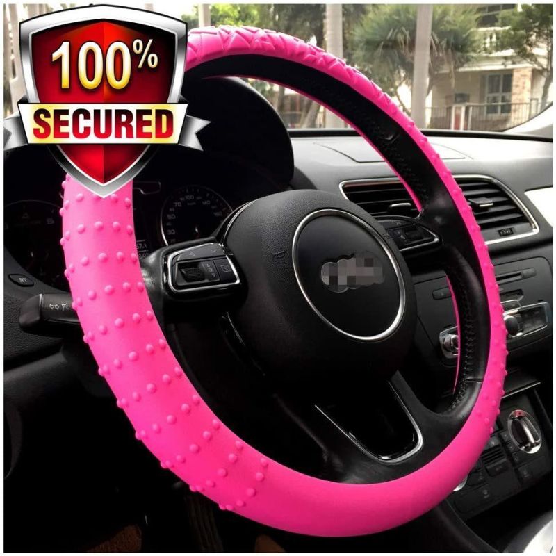 Latex Rubber Steering Wheel Cover, Non-Slip and Sweat Absorbent, Universal 14 to 15 Inches, Pink