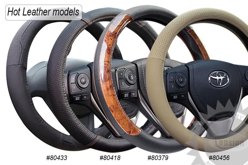 Hot Sale Car Interior 38cm Genuine Real Leather Black Beige Steering Wheel Cover Ls80456