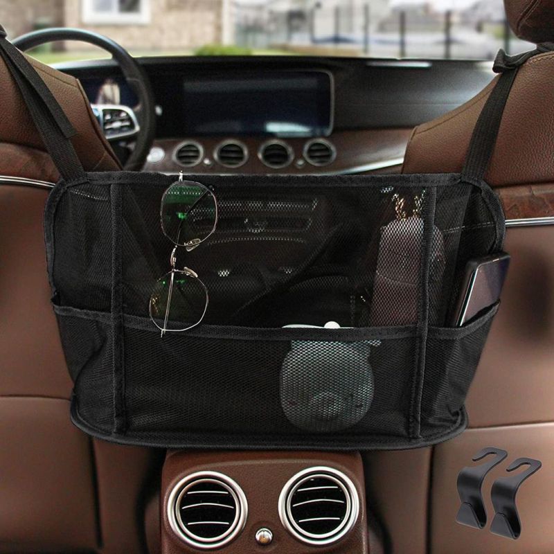 Large Capacity Bag, Driver Storage Netting Pouch for Purse Between Two Seat, Car Net Pocket Handbag Holder Organizer Mesh Seat Back Organizer