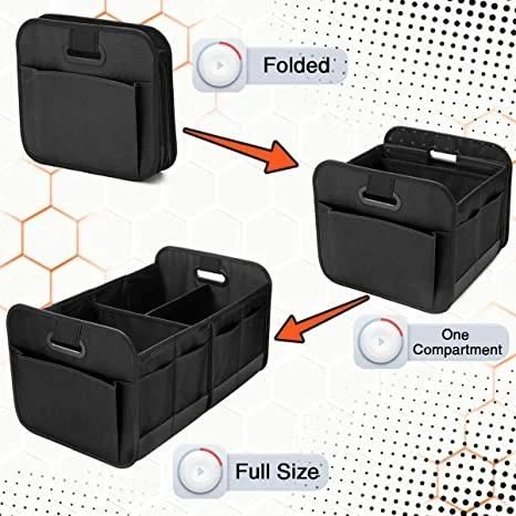 Trunk Organizer, Car Organizer with Multi Compartments, Collapsible Cargo Storage Containers for Sedan SUV, Black