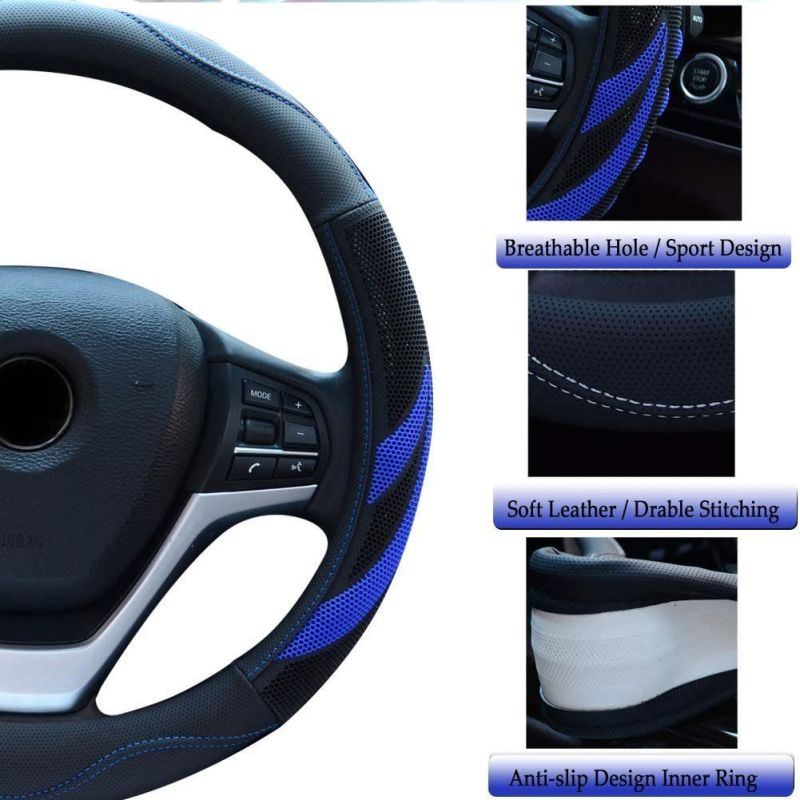 Microfiber Leather Steering Wheel Cover Breathable Car Steering Wheel Cover Male Model 15 ", Blue