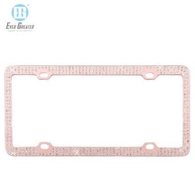 2mm Rhinestone Pink Plain License Plate Frame