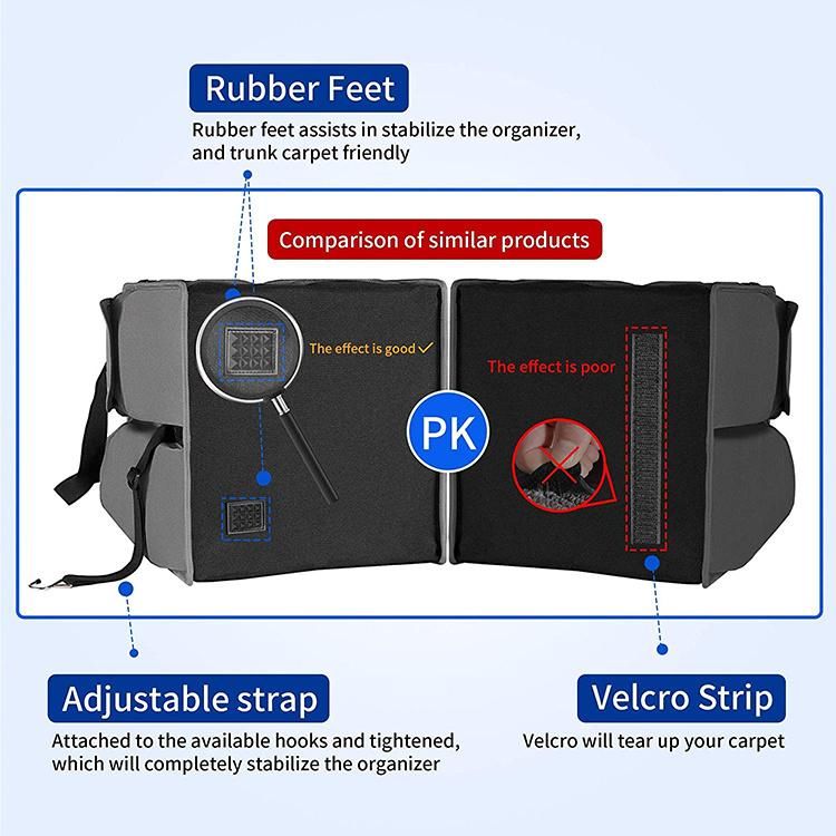 Car Trunk Organizer, Foldable Car Boot Storage, Collapsible Non-Slip Seat Storage Bag with Adjustable Securing Straps