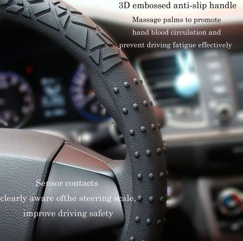 Latex Rubber Steering Wheel Cover, Non-Slip and Sweat Absorbent, Universal 14 to 15 Inches, Black