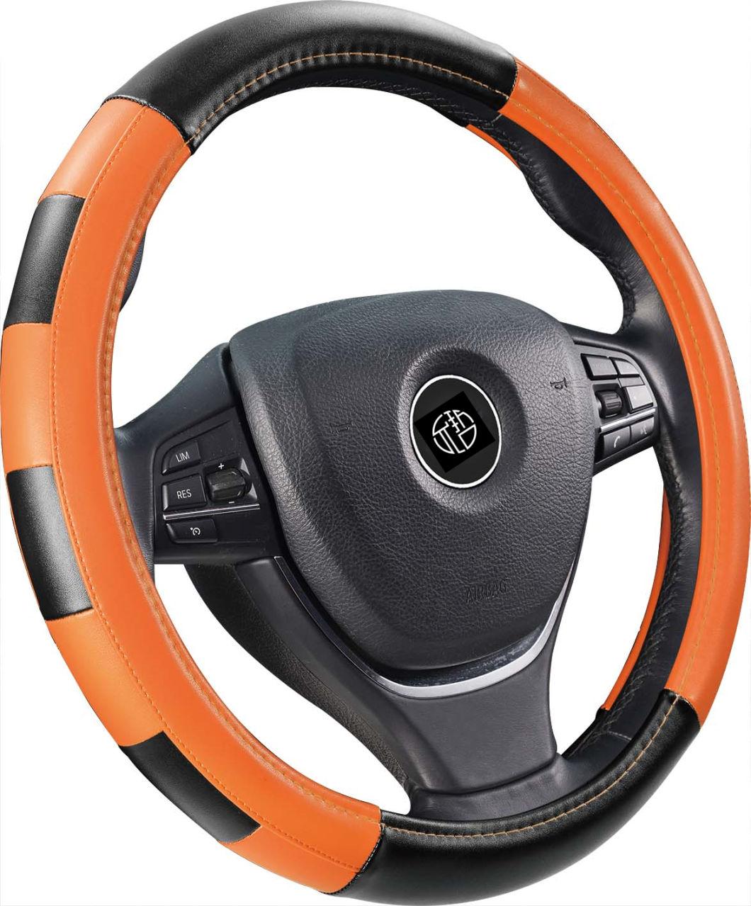 Two-Color Stitching Breathable Leather Car Cover Steering Wheel