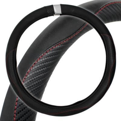 Carbon Car Vehicle PU Faux Leather Steering Wheel Wrap Cover