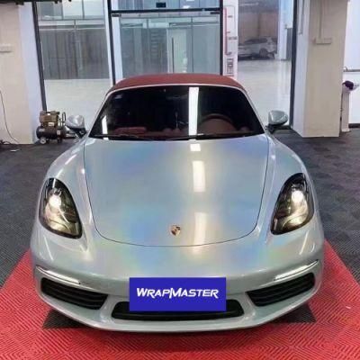 Tsautop 1.52*18m Glossy Iridescent Laser Holographic Sea Blue Car Wrap Vinyl