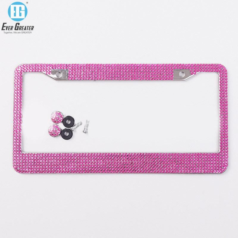 Raised Letter License Plate Frame Rhinestone Stainless Steel