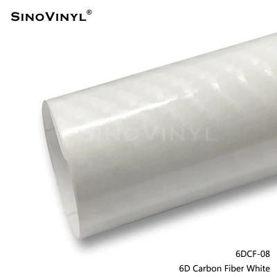 SINOVINYL Car Wrapping Foil Matt White 6D Carbon Fibre Sticker Black Adhesive Car Body Wrap