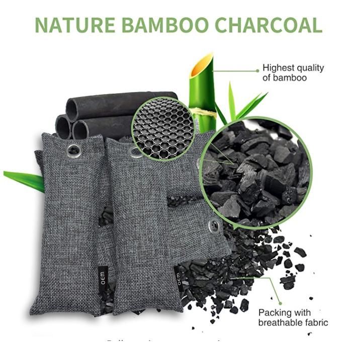 Bamboo Charcoal Air Purifying Bag, Eco-Friendly, Naturally Absorbs Odors, Excess Moisture and Pollutants, Grey
