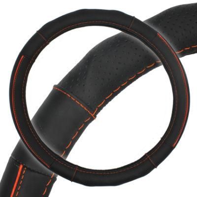 Black+Red Genuine Leather Stitch Steering Wheel Cover