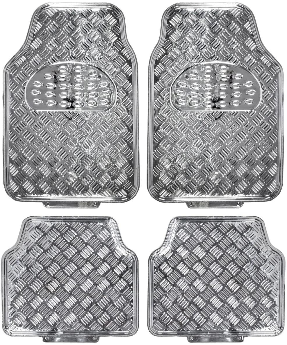 Universal Fit 4-Piece Metallic Design Car Floor Mat - (Silver)