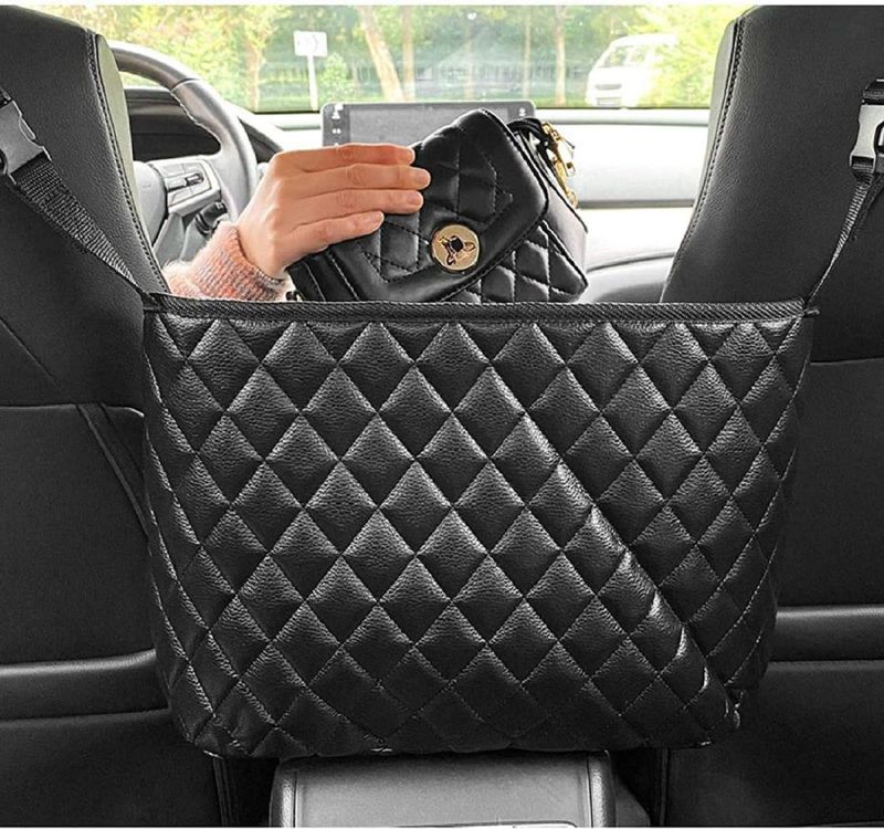 Leather Car Handbag Holder, Car Mesh Organizer Car Purse Storage Car Seat Storage and Handbag Holding Net for Purse Bag