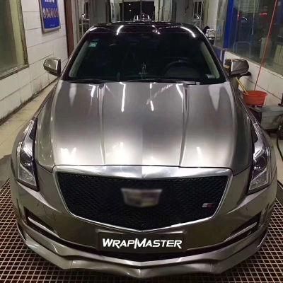 Tsautop 1.52*18m Super Gloss Metallic Combat Grey Vinyl Wrap PVC Film