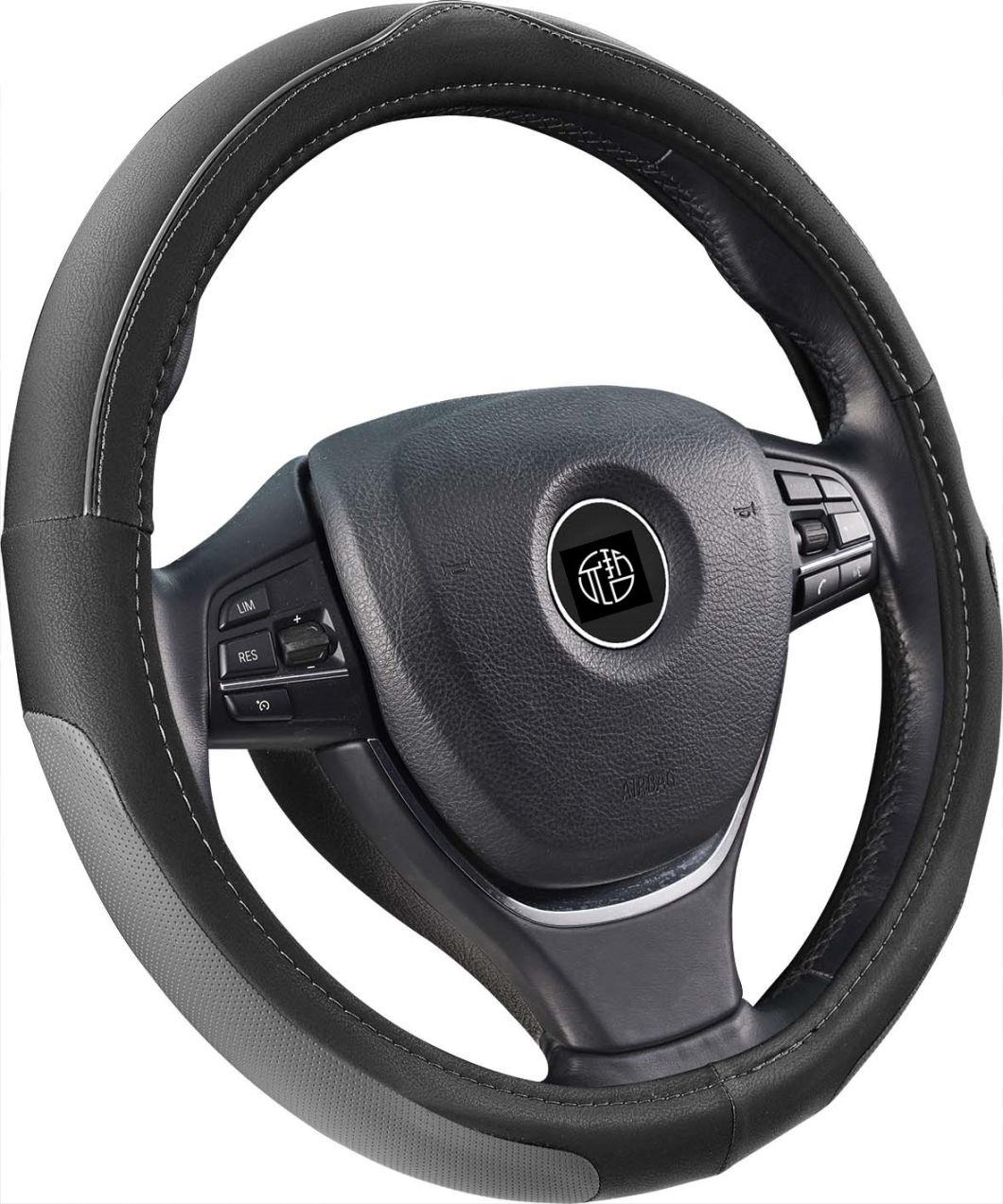 Novel Design Color Lines Black PU Leather Car Steering Wheel Cover