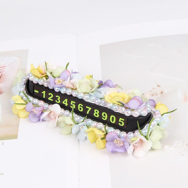 Car Temporary Parking Sign Flower Model Shift Car Number Plate Car Interior Decorations Parking Card Luminous Telephone Number Female