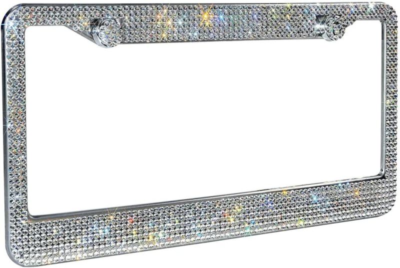 Auto Accessories White Bling License Plate Frame 2PCS