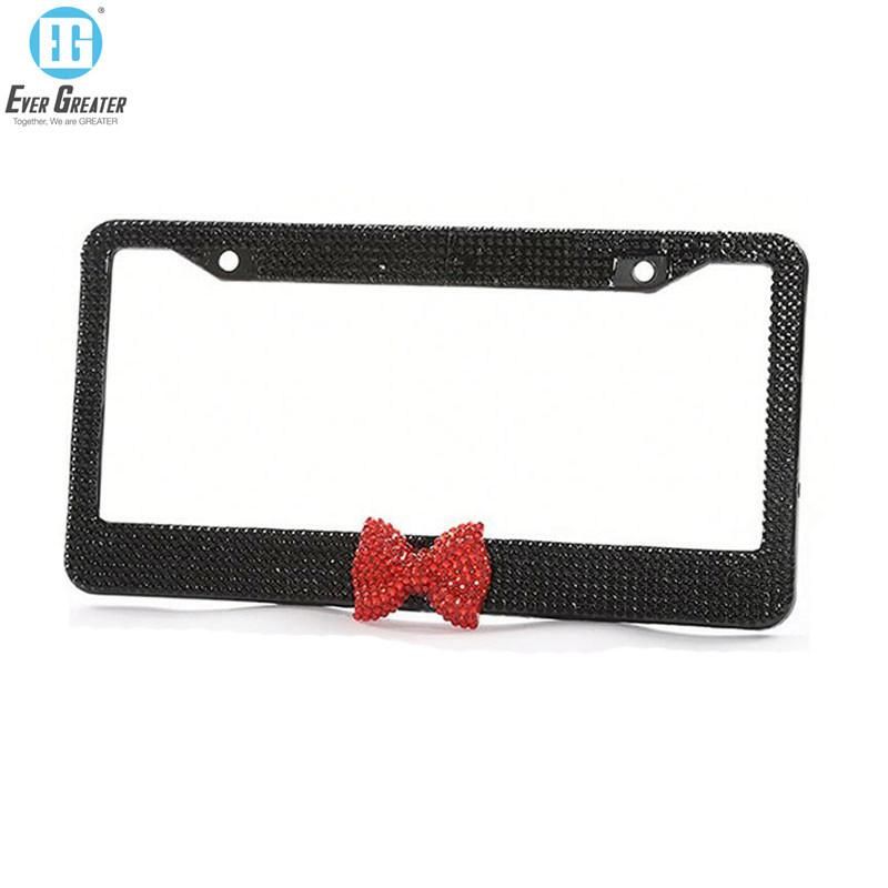 Raised Letter License Plate Frame Rhinestone Stainless Steel