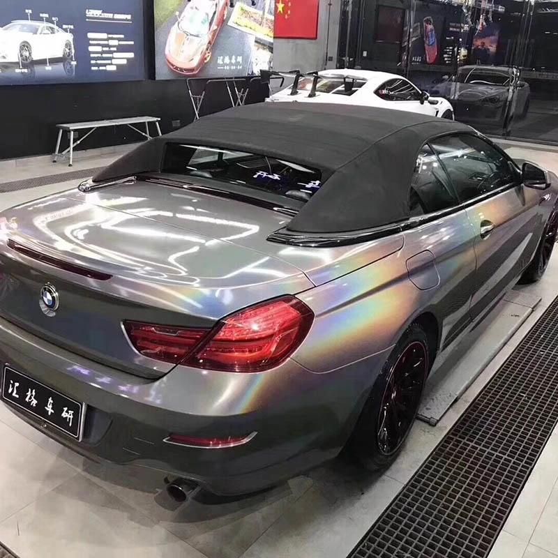 Tsautop 1.52X18m Glossy Iridescent Silver Laser Vehicle Vinyl Wrap Car Wrap Car Cover