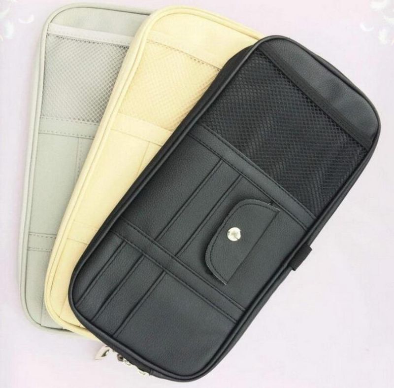 Leather Auto Interior Accessories Pocket Organizer Truck Storage Holder Pouch Bag Car Sun Visor Organizer