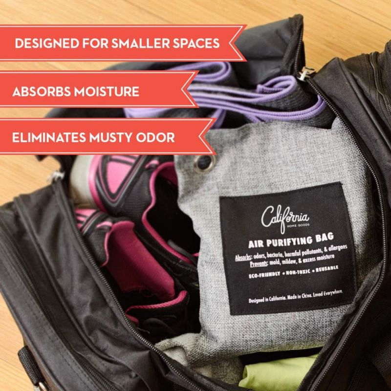 Activated Bamboo Deodorizers 200g Natural Odor Eliminators Charcoal Grey-Colored Air Purifying Bags with Hooks