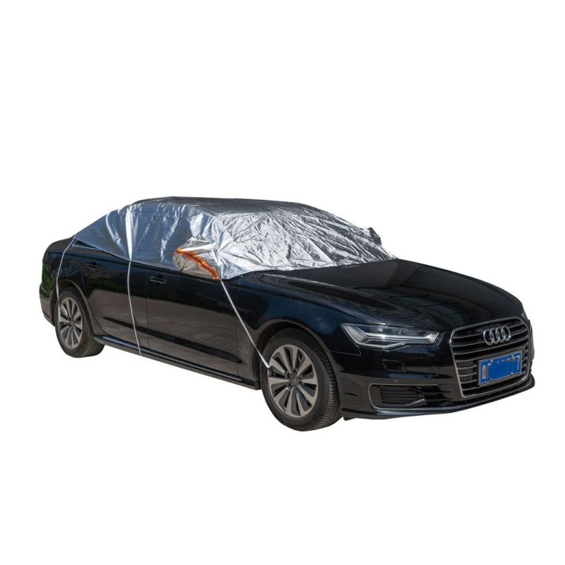 Aluminium Film&Ppcotton Silver Polyester High Reflective Material Half Car Cover Top Car Cover SUV Sedan Uninversal Snow Protection Sunshades Car Cover