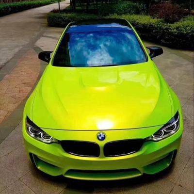 Tsautop 1.52*18m PVC Film for Wrapping Magic Color Shift Fluorescence Green Gloss Vinyl Wrap Car Wrap