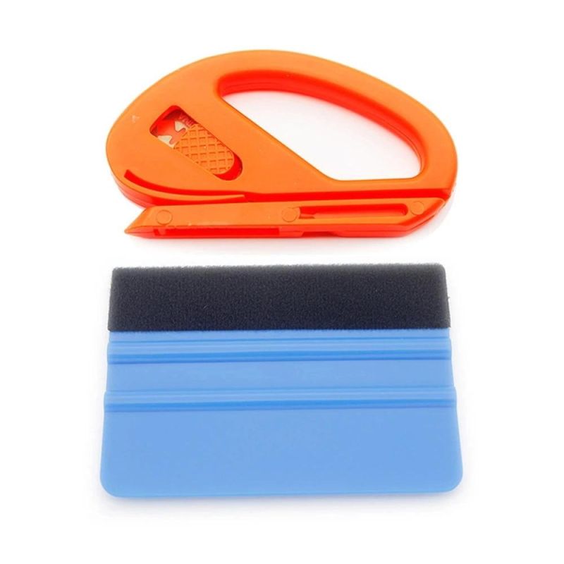 1PC Auto Styling Vinyl Carbon Fiber Window Ice Remover Cleaning Wash Car Scraper with Felt Squeegee Tool Film Wrapping 10X7cm