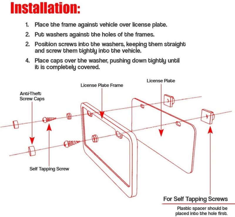 Car License Plate Frame with Black Screw Caps for Vehicles
