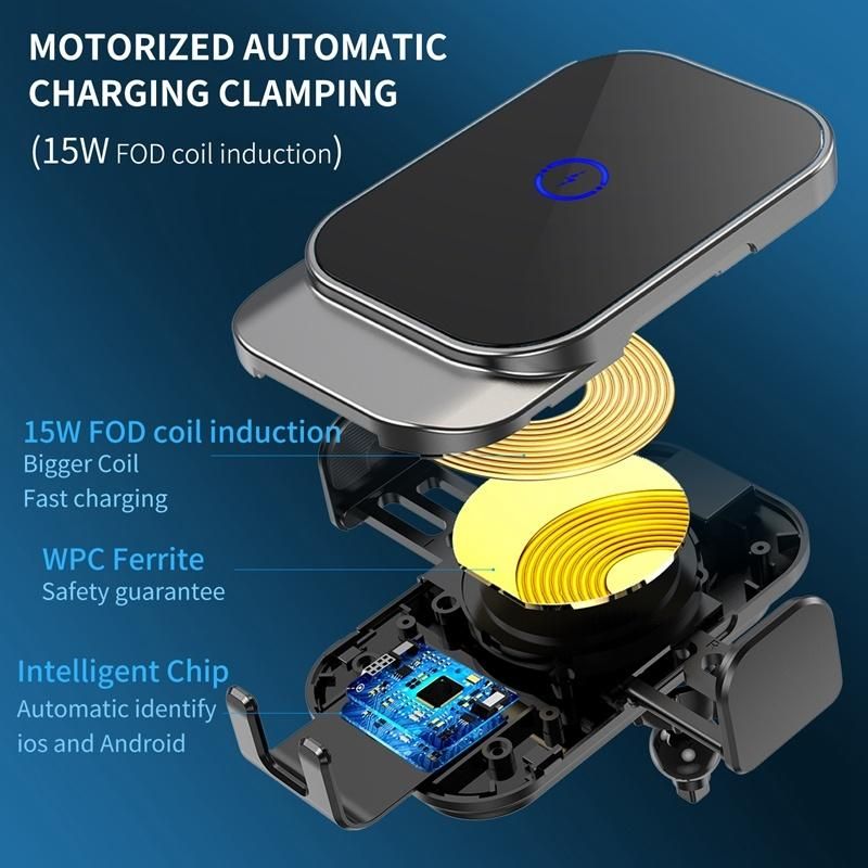 New Style Multifunction 360degree Rotating Convenient One Hand Operation Stalinite Surface 15W Fast Charging Car Phone Holder for Multiple Wireless Mobile