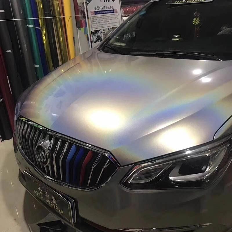 Tsautop 1.52X18m Glossy Iridescent Silver Laser Vehicle Vinyl Wrap Car Wrap Car Cover