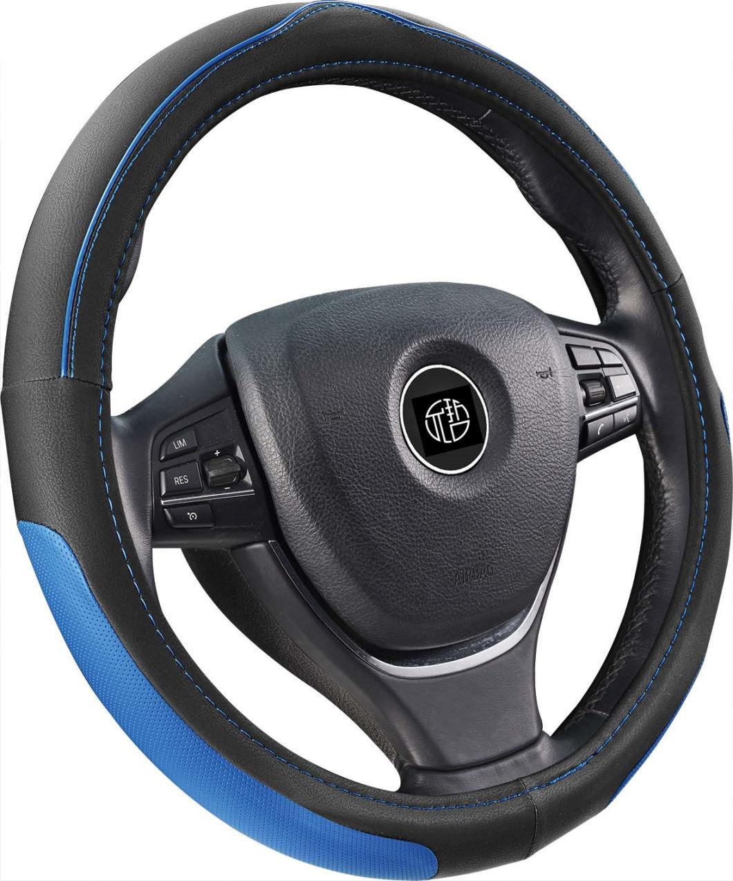 Novel Design Color Lines Black PU Leather Car Steering Wheel Cover