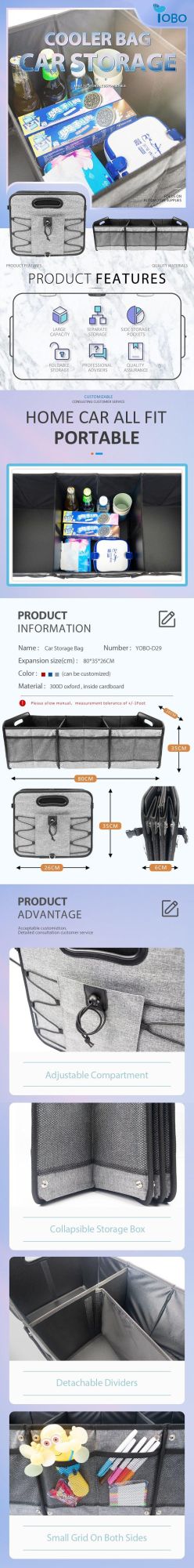 Large Car Trunk Organizer Collapsible Compartments Cargo Storage Box Cargo Trunk Organizer Apply to SUV Truck Minivan