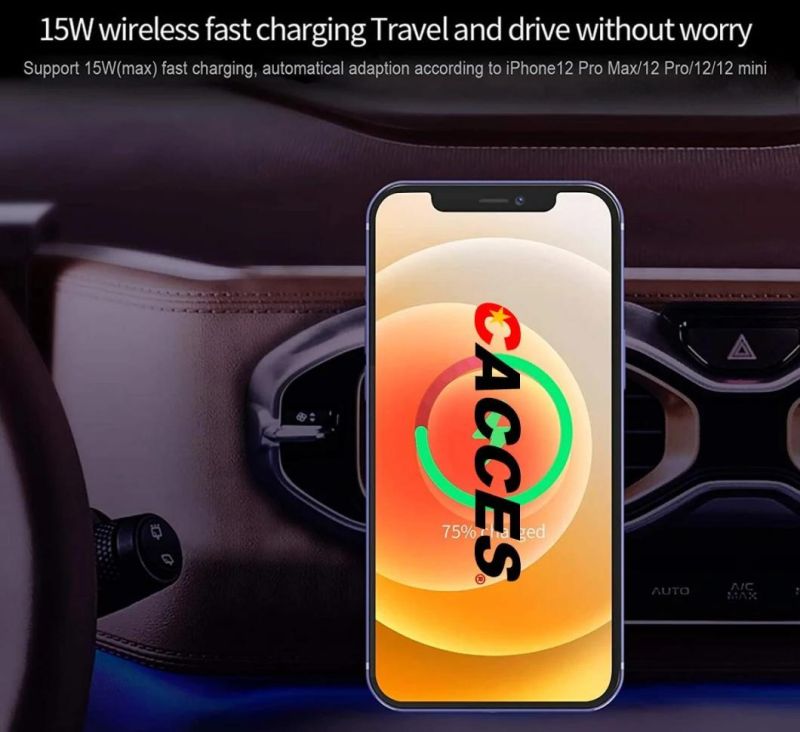 15W Qi Wireless Car Charger[Electromagnetic Sensor] Fast in Car Phone Holder Wireless Charger Automatic Vent Mount Free Clips for Air Vent/Windshield/Dashboard