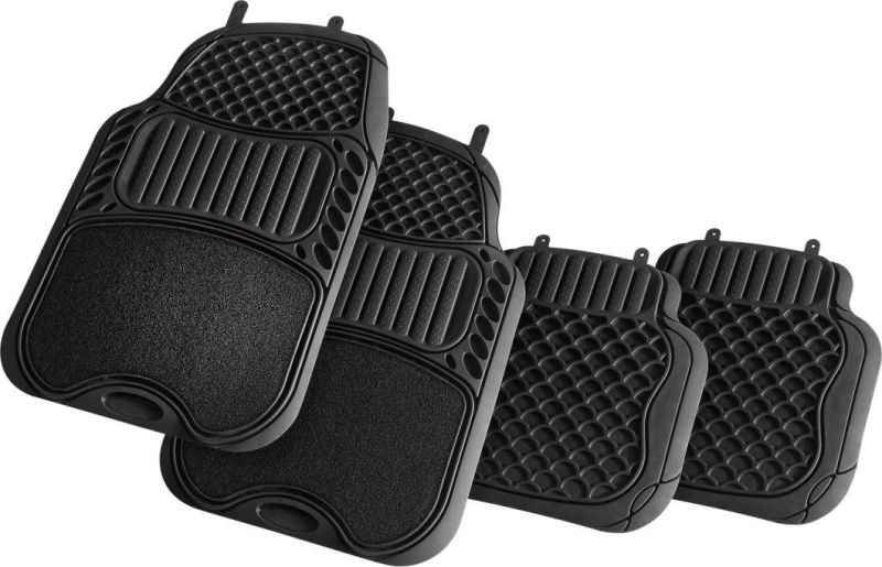 Universal Rubber Floor Mats All Season Custom Fit All Cars 4 Piece, Black