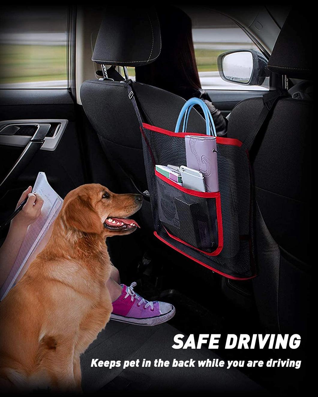 Car Net Pocket Handbag Holder Between Seats, Car Organizers Mesh, Barrier of Backseat Pet Kids, Car Storage Bag for Purse Phone Books Documents, Driver Storage