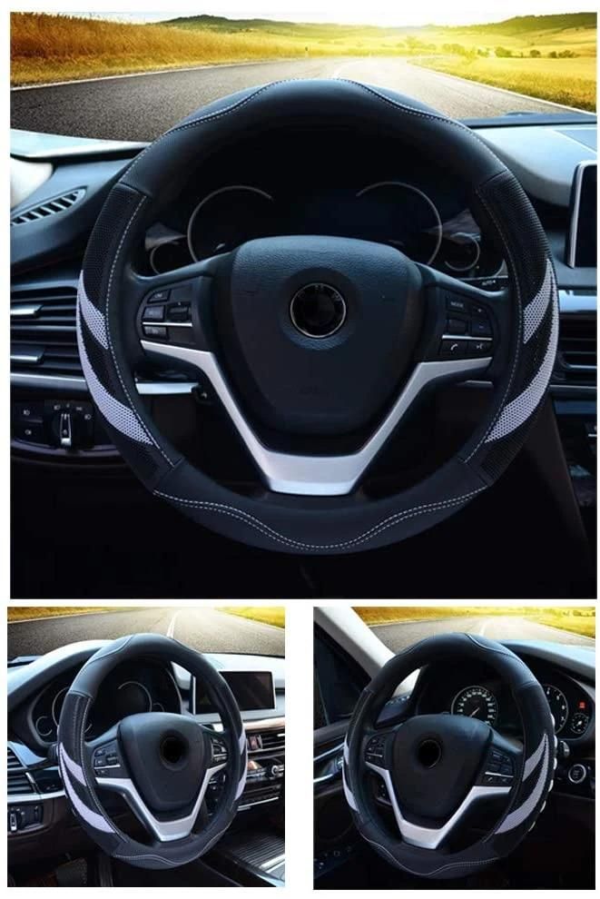 Microfiber Leather Steering Wheel Cover Breathable Car Steering Wheel Cover Male Model 15 ", Grey