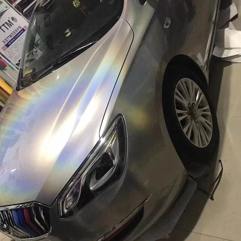 Tsautop 1.52X18m Glossy Iridescent Silver Laser Vehicle Vinyl Wrap Car Wrap Car Cover