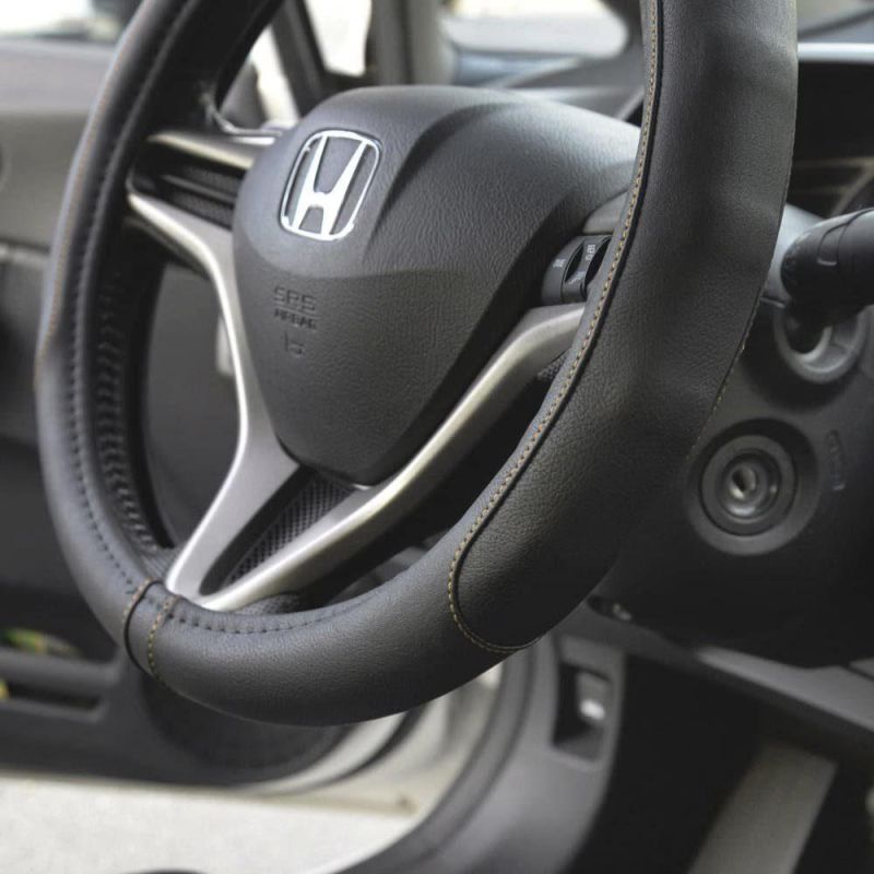 Synthetic Leather Car Steering Wheel Cover in Black W/Beige for a Comfortable Grip